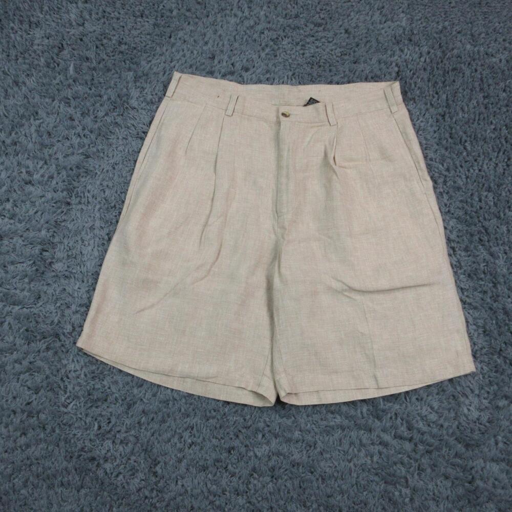 Jos. A. Bank Shorts Mens 36 Beige Linen Pleated Chino Dress Casual 35x9*